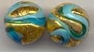 Aqua, Turquoise Swirls, 14mm Gold Foil